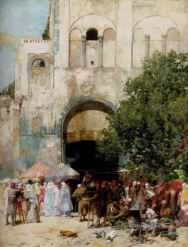Jour du Marché Constantinople Arabe Alberto Pasini Peinture à l'huile